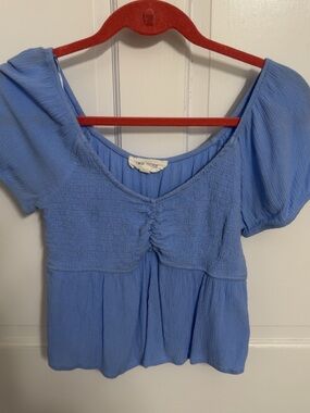 Pink Rose Light Blue Smocked Peplum Blouse